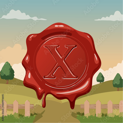 Red seal wax with alphabet letter X vector