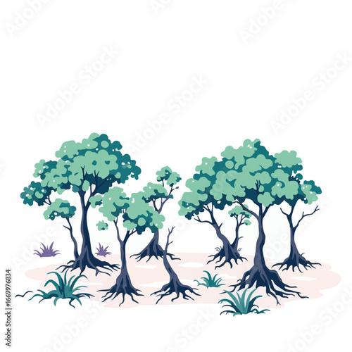 Tropical mangrove plants with tall stems