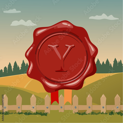 Red seal wax with alphabet letter Y vector