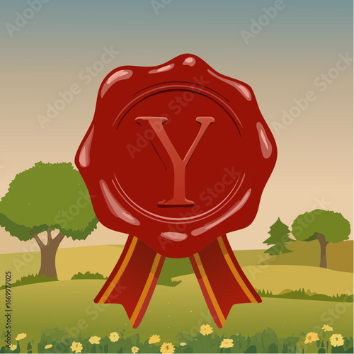 Red seal wax with alphabet letter Y vector