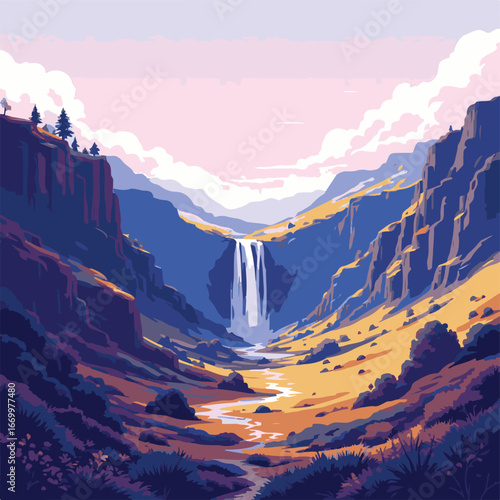 Mountain canyon with deep green valley