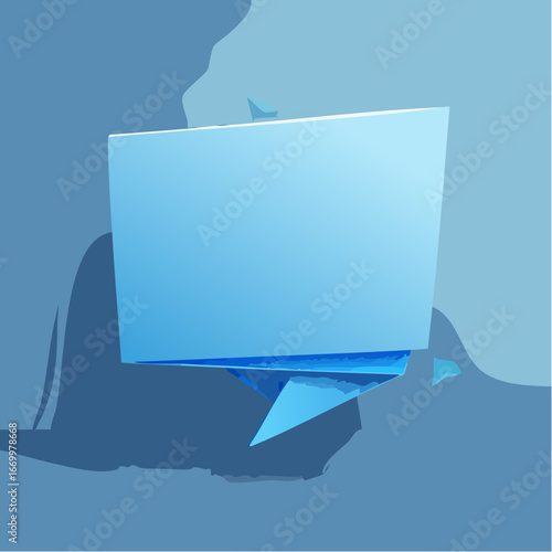 Blue glossy origami blank bubble speech vector