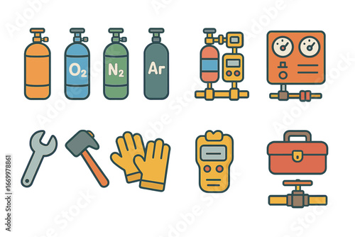 Industrial Gas Children's Icons. Flat vector mini-illustrations industrial gas in colors children's illustrations: industrial gas