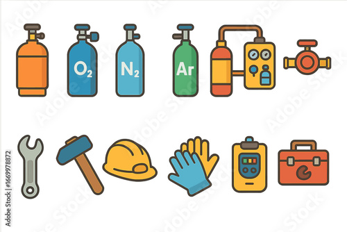 Industrial Gas Children's Icons. Flat vector mini-illustrations industrial gas in colors children's illustrations: industrial gas