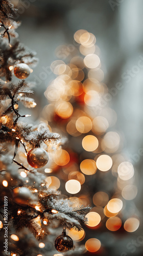   photo background christmas tree bokeh with lights