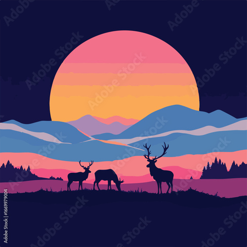 Sunset savannah with camel silhouettes