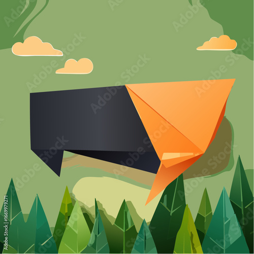 Black glossy origami blank bubble speech vector
