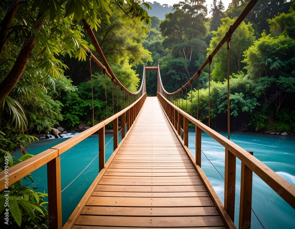 Obraz premium Wooden bridge over turquoise river