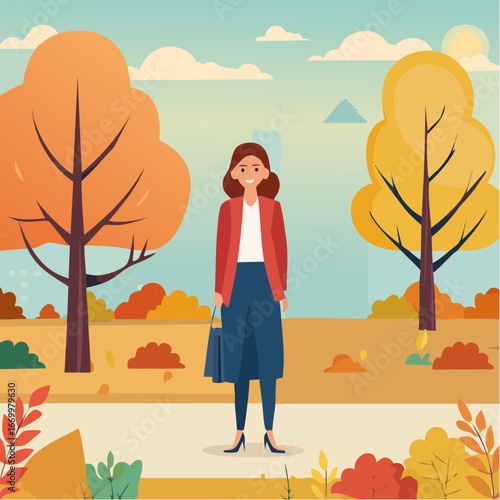 Beautiful portrait of a woman in the park in autumn