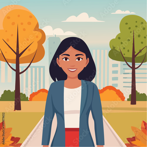Beautiful portrait of a woman in the park in autumn