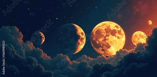 Abstract minimalist moon phase vector art print Mid-century modern lunar cycle design , vintage, occult