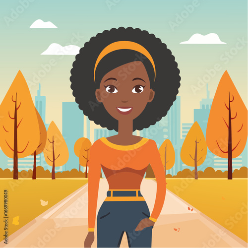 Beautiful woman portrait in a park in an autumn scenery