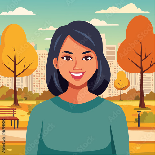 Beautiful woman portrait in a park in an autumn scenery