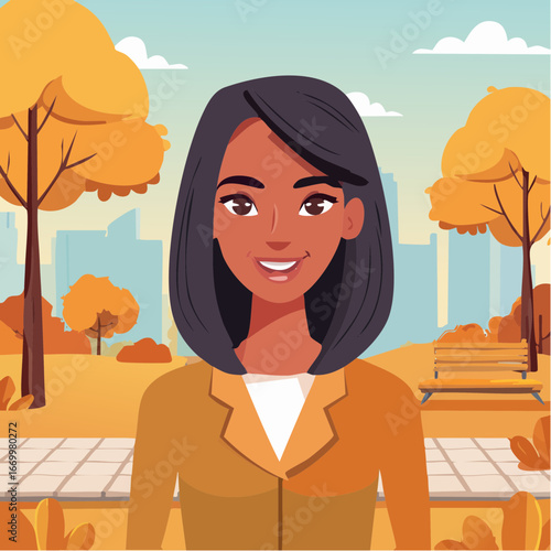 Beautiful woman portrait in a park in an autumn scenery