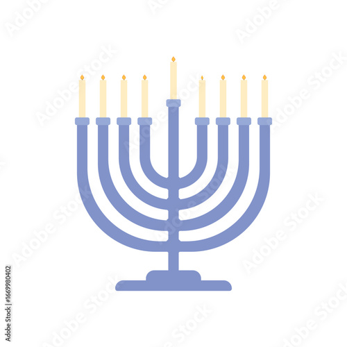 Traditional Menorah candle holder in blue. Symbol of the Jewish festival of lights Hanukkah. 9 candles.