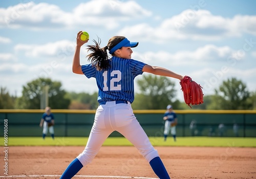 Girl pitcher in action