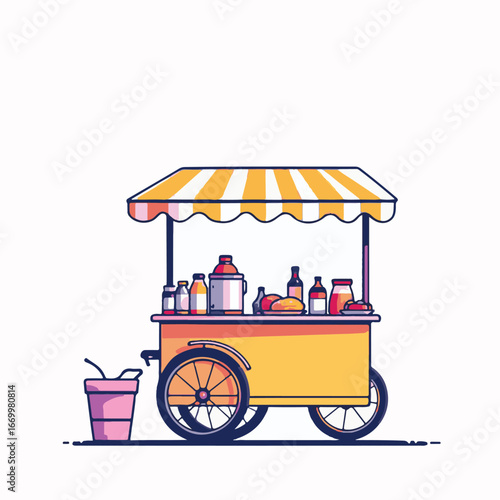 Food street cart with striped canopy