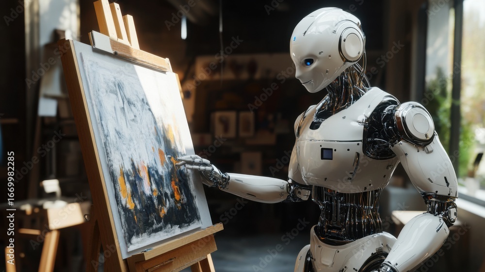 Fototapeta premium Robot's rendition: An AI artist at work, generating creative visual artwork