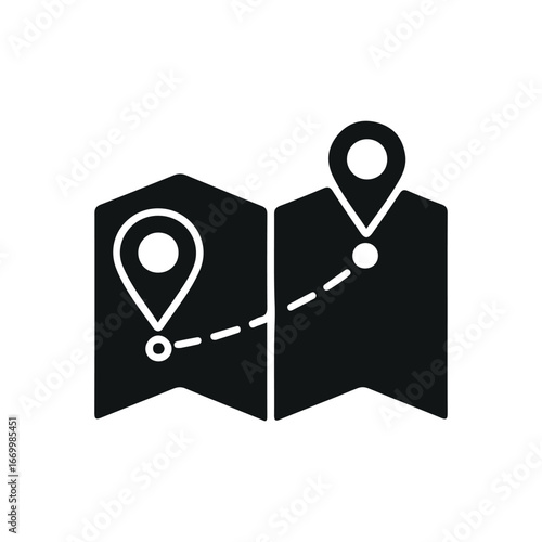 Black map icon with location pin symbol, simple vector illustration for navigation, travel, and GPS design concepts.
