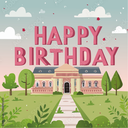 Happy Birthday card with pink decorative inscription