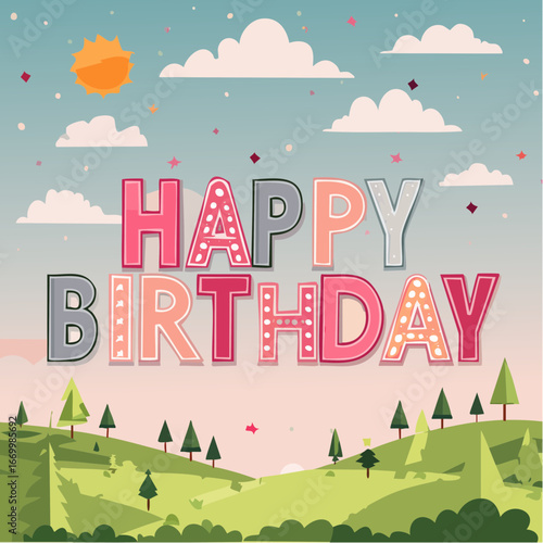 Happy Birthday card with pink decorative inscription