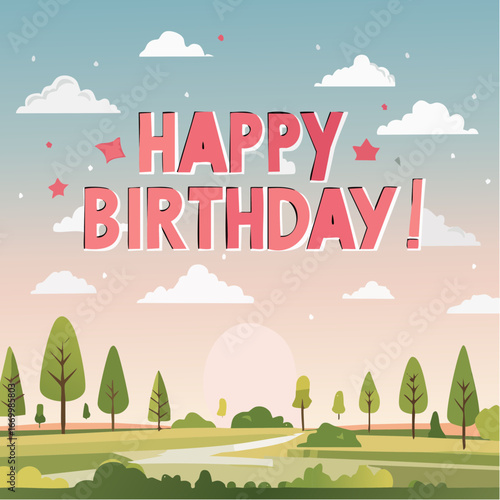 Happy Birthday card with pink decorative inscription