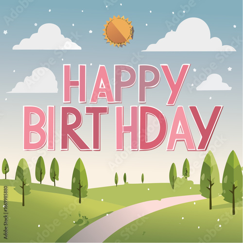 Happy Birthday card with pink decorative inscription