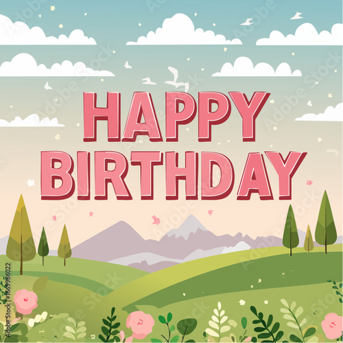 Happy Birthday card with pink decorative inscription