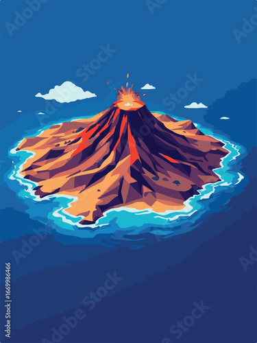 Active Volcano Eruption with Sunset Background
