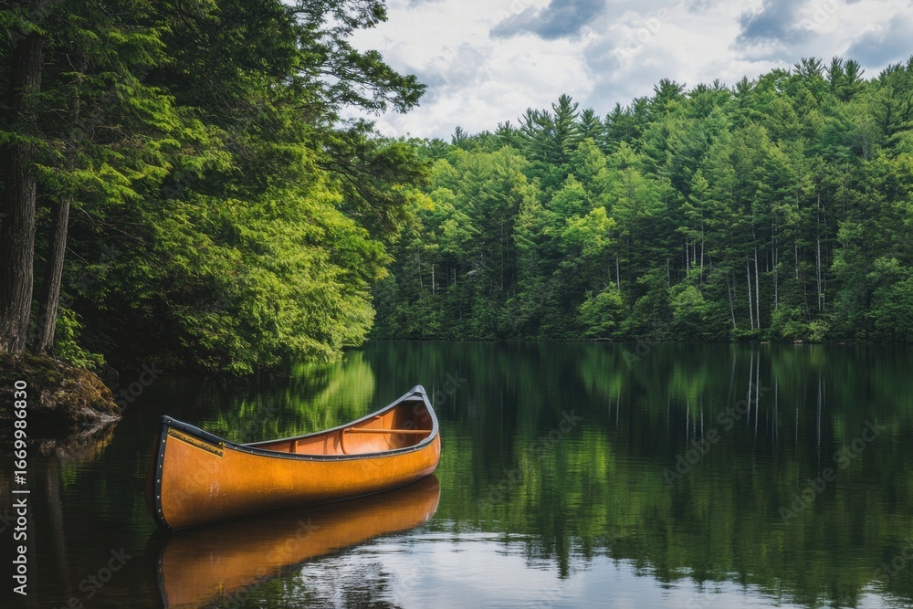 Fototapeta premium Peaceful lake with canoe