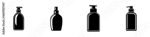 Variety of black containers for cosmetics and personal care products displayed in a clean layout