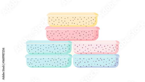 Colorful polka-dotted containers stacked neatly, perfect for stylish storage, ideal for organizing your kitchen, or promoting a zero-waste lifestyle with reusable options