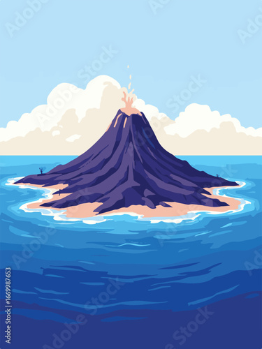 Active Volcano Eruption with Sunset Background