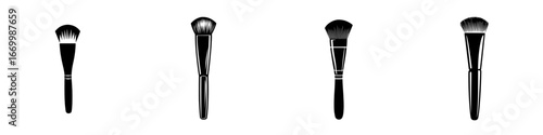 Various types of makeup brushes arranged in a row showcasing different shapes and styles for application techniques