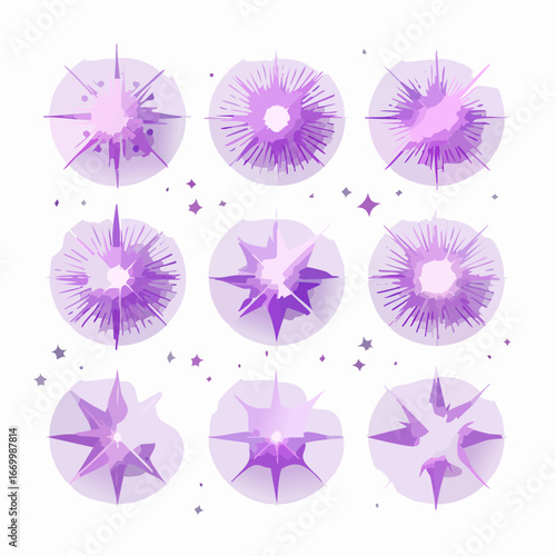 Set of different sparkling violet light effects