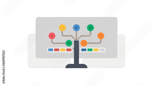 Modern data visualization on screen, a colorful dashboard showing connected information, great for technology, business analytics, data science, and insightful presentations