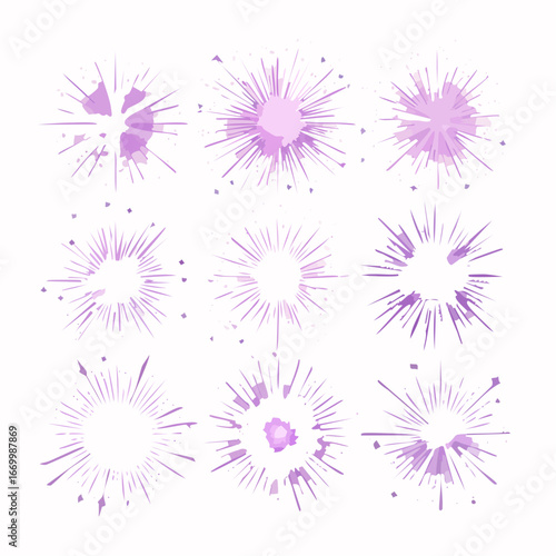 Set of different sparkling violet light effects