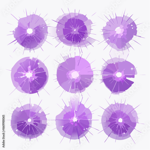 Set of different sparkling violet light effects