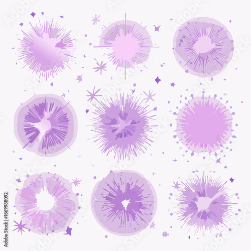 Set of different sparkling violet light effects