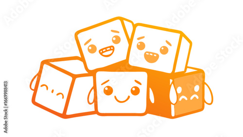 Adorable pile of expressive sugar cubes with sweet faces, perfect for baking promotions, candy designs, and fun food concepts with a modern, cheerful style, originally vector art