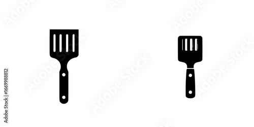 Different sizes of spatulas in black silhouette on a white background for kitchen utensils display