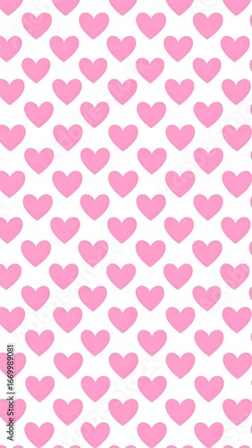 Simple repeating pattern of pink hearts on white