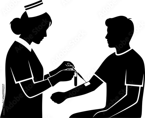  silhouette of a nurse drawing blood sample