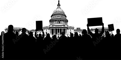  silhouette of a demonstration in front of the capitol