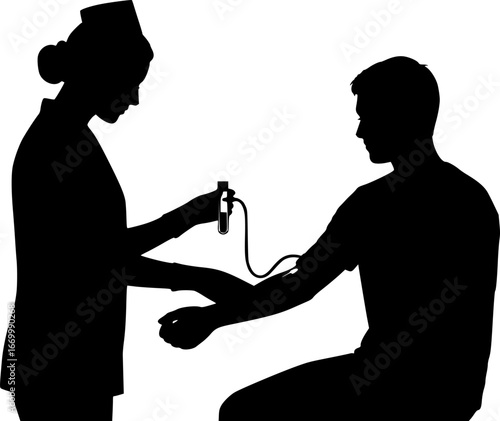  silhouette of a nurse drawing blood sample