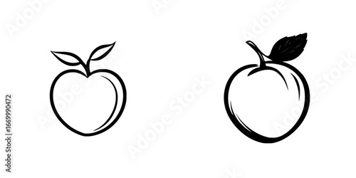 Two simple line art apple illustrations on a white background showcasing a minimalist design style