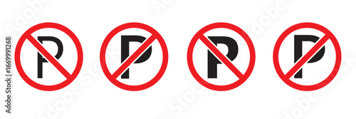 No parking sign pack. vector glyph flat icons,  Prohibited Car parking symbol. Parking area icon with Prohibited sign