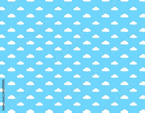 Simple, repeating pattern of white clouds on a light blue background