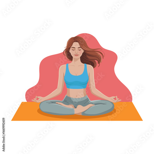 Woman lotus yoga pose flat vector illustration