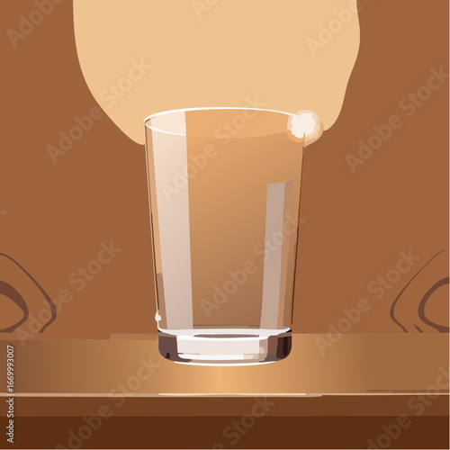 Glass shining empty banner on brown background